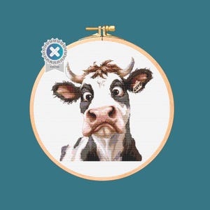 Funny Highland Cow Cross Stitch Pattern. Downloadable Digital PDF Design