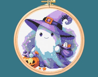 Geist Hexe Halloween Kreuzstichmuster (Digitales PDF)