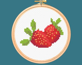 strawberry cross stitch pattern, fruit and vegetables digital download design