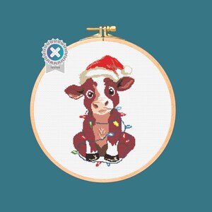 Christmas Highland Cow Cross Stitch Pattern. Downloadable Digital PDF Design
