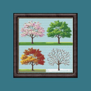 Tree in Four Seasons Cross Stitch Pattern - Downloadable Digital Printed PDF Design