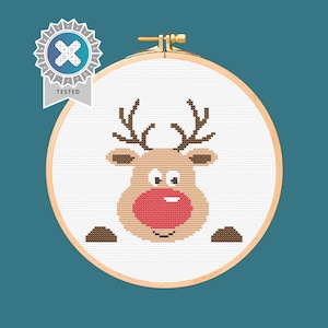 Christmas Deer Cross Stitch Pattern. Downloadable Digital PDF Download Design.