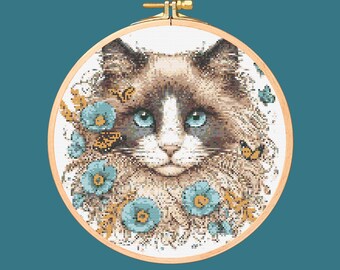 Siamese Cat Cross Stitch Pattern. Downloadable Digital PDF Design.