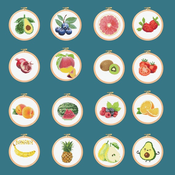Fruit and Vegetable Cross Stitch Pattern: 20 Designs (digital