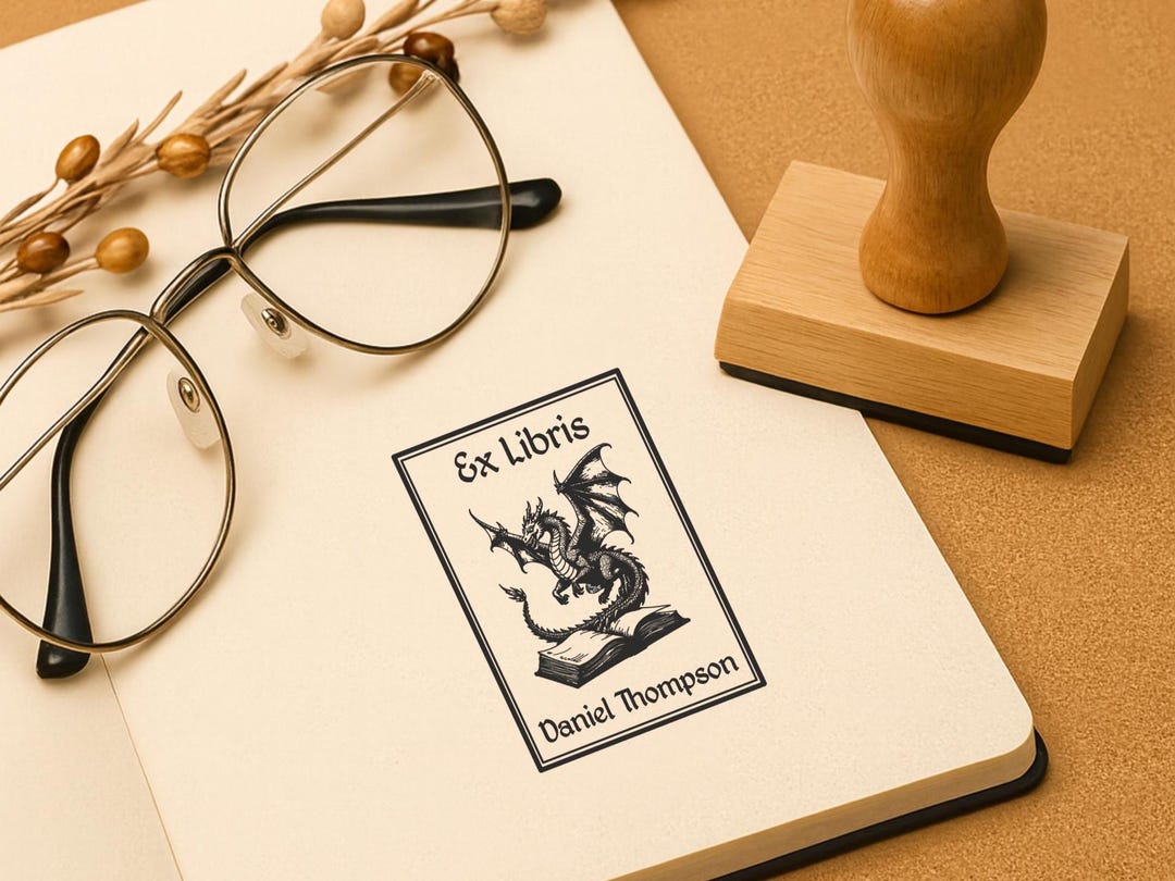 Ex Library Stamp Personalized Library Stamp – Custom Ex Libris for Books (dragon & More ...