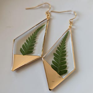 Real Fern Resin Earrings: 18k Gold Plated, Cottagecore Jewelry