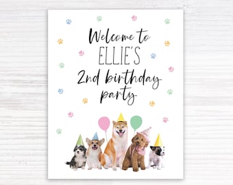 Puppy Party Welcome Sign, Puppy Birthday Sign, Printable Puppy Welcome Sign, two let the dogs out, Personalized puppy pawty sign, 2nd puppy