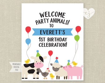 Party Animal Welcome Sign, Farm Birthday Sign, Printable Farm Party Welcome Sign, Farm Animal Welcome Sign, Calling all Party Animals