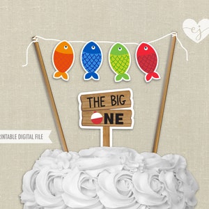 Fishing Birthday Cake Toppers: The Big One, Fish (Digital Download)