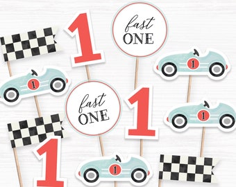Fast One Racecar Cupcake Toppers, Printable Cupcake Toppers, race car Cupcake Toppers, first fast one Birthday, racecar Party Cupcakes, A2