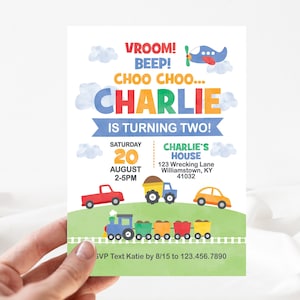 Transportation Birthday Invitation, 2nd Dump Truck Invitation, Train Invitation, Truck Second Birthday Invite, B1