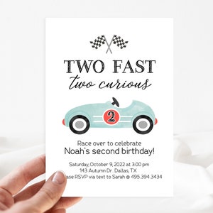 two fast two curious Birthday Invitation, Two Invitation, Boy race car Invitation, two fast Invitation, 2 fast two curious 2nd birthday, A2