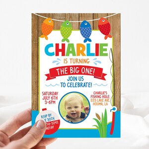 Fishing Birthday Invitation, The Big One Fishing Invitation, Fishing Photo Invite, Fishing First Birthday Invitation, Fishing Birthday, A1
