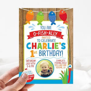 Fishing Birthday Invitation, The Big One Fishing Invitation, Fishing Invitation, Fishing First Birthday Invitation, Fishing Photo Invite