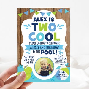 Pool Party Birthday Invitation, Two Cool Invitation, Boy Swimming Party Invitation, Pool Party Invitation, Summer 2nd Birthday Invitation