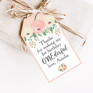 Onederful Favor Tags, Printable Favor Tags, Onederful Birthday Favors, Isn't she onederful, Isn't she lovely birthday, floral first birthday