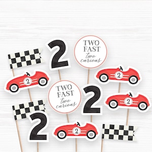 Two Fast Two Curious Cupcake Toppers, Printable Cupcake Toppers, race car Cupcake Toppers, 2nd two fast Birthday, racecar Party Cupcakes, A2