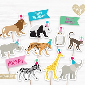 Party Animals Cupcake Toppers, Printable Cupcake Toppers, Party Animal Decor, Birthday Cupcake Toppers, Wild One Birthday, Wild One Cupcakes