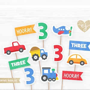 Transportation Cupcake Toppers, Printable Cupcake Toppers, Truck Birthday, Cupcake Toppers, 3rd dump truck Birthday, Train Party Cupcakes