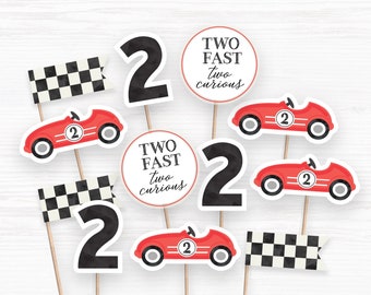 Two Fast Two Curious Cupcake Toppers, Printable Cupcake Toppers, race car Cupcake Toppers, 2nd two fast Birthday, racecar Party Cupcakes, A2