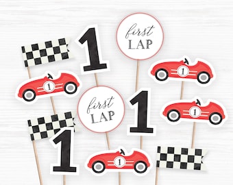 First Lap Racecar Cupcake Toppers, Printable Cupcake Toppers, race car Cupcake Toppers, first fast one Birthday, racecar Party Cupcakes, A2