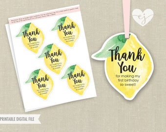 Printable Favor Tags, Lemonade Favor Tags, Lemonade Birthday Favors, Lemon favor tags, Lemon Thank you favor tags, lemonade first birthday