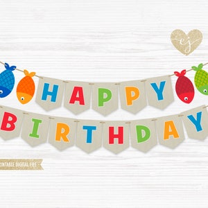 Printable Banner, Fishing Banner, First Birthday Banner, Happy Birthday Banner, The Big One, Fishing Birthday, Fishing Printable Banner, A1