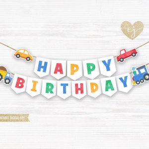 Printable Banner, Transportation Banner, First Birthday Banner, Happy Birthday Banner, Vehicle Banner, transportation 2nd birthday