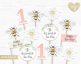 Bee Birthday Cupcake Toppers: "Sweet to Bee One" Party (Digital Download)