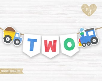 Two Transportation Banner: Printable 2nd Birthday Decor (Digital Download)