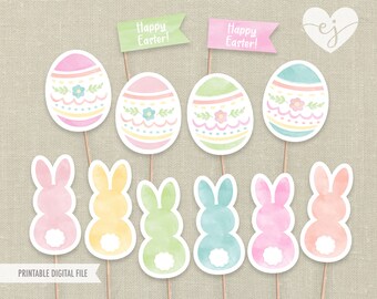 Easter Cupcake Toppers, Printable Cupcake Toppers, Easter Cupcakes, Easter egg Cupcake Toppers, Bunny Birthday, Bunny Party Decor, printable