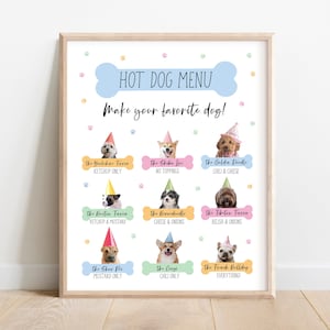 Hot Dog Station Zeichen, Welpen Pawty Zeichen, Welpen Hot Dog Zeichen, Hot Dog-Station, Zwei lassen die Hunde Party, Pawty Food Zeichen, Hundeparty Zeichen