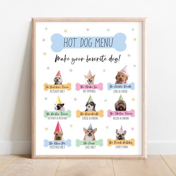 Hot Dog Station Sign, Puppy Pawty Sign, Puppy hot dog Signs, hot dog station, Two let the dogs out party, pawty food sign, dog party sign