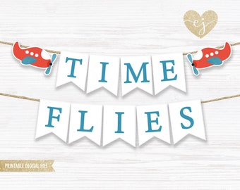 Banner de cumpleaños de avión "El tiempo vuela" (descarga digital)