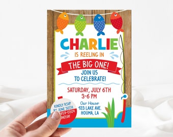 Fishing Birthday Invitation: The Big One, Reeling In (Digital File)