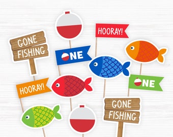 Fishing Cupcake Toppers, Printable Cupcake Toppers, Big One Birthday, Birthday Cupcake Toppers, Fishing Birthday, Fishing Party Cupcakes, A1