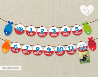 Printable Banner, Fishing Photo Banner, Bobber Photo Banner, Fishing Milestone Banner, The Big One, first year fishing photo banner