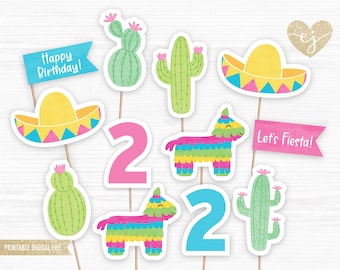 Fiesta Cupcake Toppers, Printable Cupcake Toppers, Taco twosday Birthday, Cactus Cupcake Toppers, Fun and Fiesta, Taco twosday Birthday