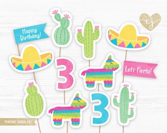 Fiesta Cupcake Toppers, Printable Cupcake Toppers, Threeesta Birthday, Cactus Cupcake Toppers, Fun and Fiesta, Threeesta Birthday