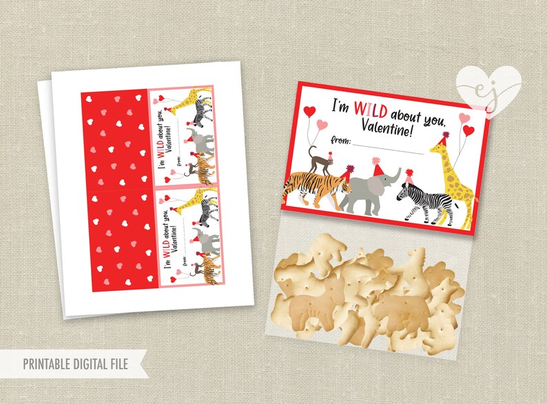 Animal Cracker Valentines Zoo Animal Valentine Valentine | Etsy