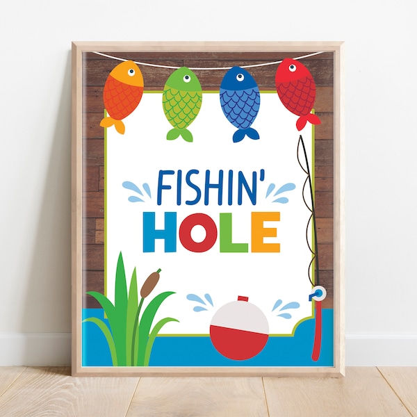 Plaque de fête Fishin' Hole : décoration d'anniversaire de pêcheur (téléchargement numérique)