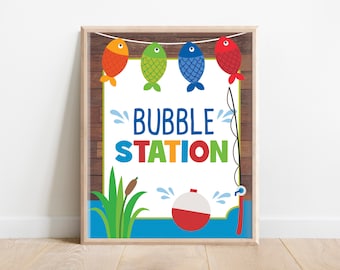 Bubble Station Sign, Fishing Party Party Favors Signs, Fishing Party Decor, Reeling in the Big One, O-fish-ally one party, Bubble Sign, A1