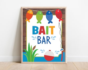 Bait Bar Sign, Fishing Table Sign, Fishing Party Food Signs, Fishing Party Decor, Reeling in the Big One, Ofishally one party decor, A1