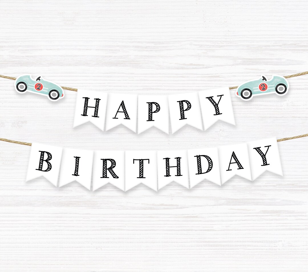Printable Banner, Race Car Happy Birthday Banner, Car Birthday Banner ...