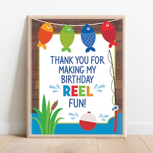 Fishing Thank you Sign, Fishing Table Sign, Fishing Party Signs, Fishing Party Decor, Reeling in the Big One, O-fish-ally one party, A1