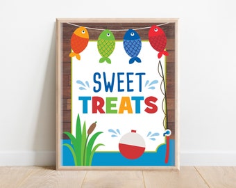 Sweet Treats Sign, Fishing Table Sign, Fishing Party Food Signs, Fishing Party Decor, Reeling in the Big One, O-fish-ally one party, A1