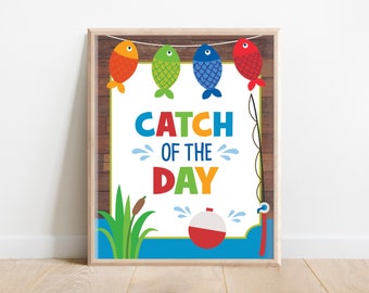 Catch of the Day Sign, Fishing Table Sign, Fishing Party Food Sign, Fishing Party Decor, Reeling in the Big One, Ofishally one party, A1