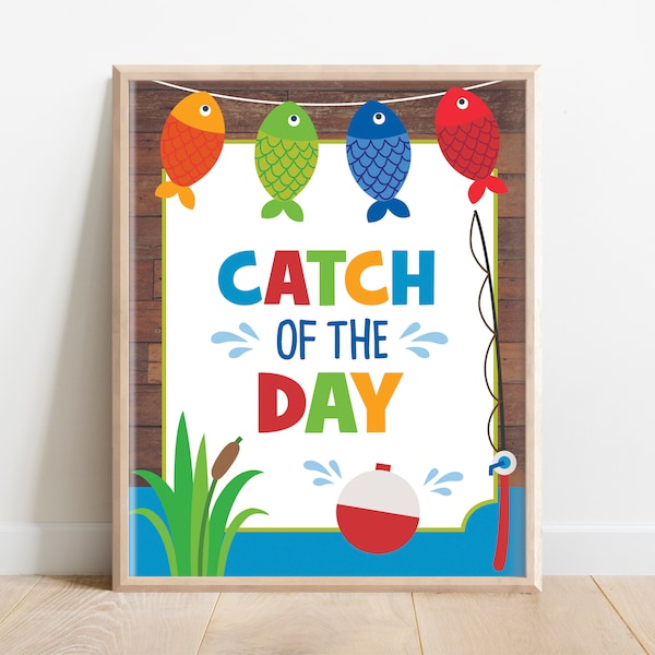 Catch of the Day Sign, Fishing Table Sign, Fishing Party Food Sign, Fishing Party Decor, Reeling in the Big One, Ofishally one party, A1