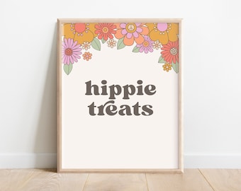 Printable Hippie Treats Sign, groovy table Sign, two groovy, hippie party sign, hippie treats sign, groovy one sign, groovy hippie treats