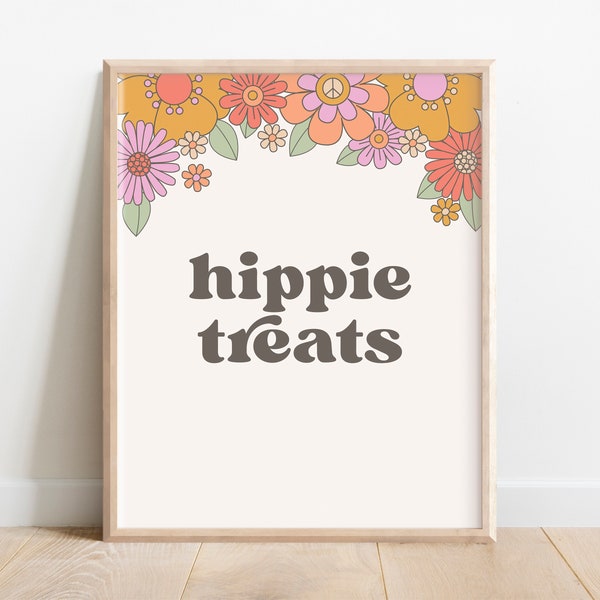 Printable Hippie Treats Sign, groovy table Sign, two groovy, hippie party sign, hippie treats sign, groovy one sign, groovy hippie treats